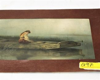 297: Oil on paper of woman in canoe