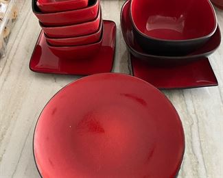 $20. 13 pieces red black dinnerware. 