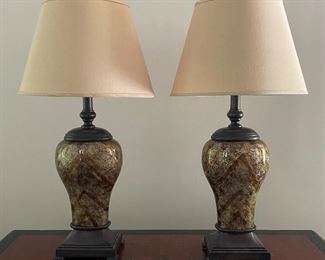 L1 - $35 pair of lamps.  Glass base - shades are in great shape. 34.5” tall. 