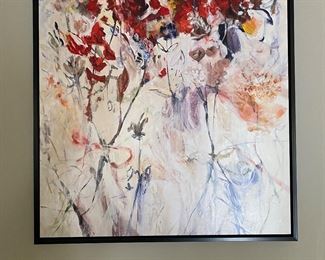 W1 - $50. Colorful Flower Art Print framed. Measures 38” square. 