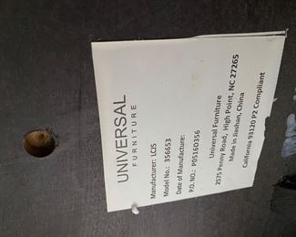 F7 - $850. Universal Furniture table with 8 chairs. Measures 45” wide x 101” long (with 20” leaf in place) x 30.5” tall.  Has table pads to protect the 2. 2 captains chairs and 6 regular. Table & Chairs are in excellent condition. 