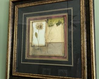 W9 $85. PAIR of coordinating framed flower prints. Measures 30” square. 