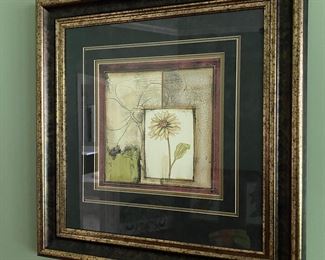 W9 $85. PAIR of coordinating framed flower prints. Measures 30” square. 