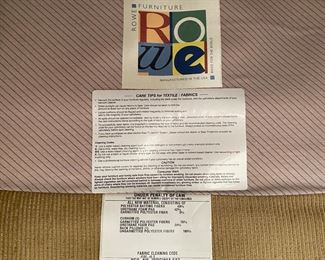 F17 $225. Rowe Furniture chair and ottoman. Measures 36” wide x 39” deep. Floor to seat is 19”. Floor to back is 31”. Ottoman measures 24” x 29” x 18” tall.