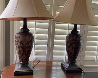 L5 - $40 PAIR of table lamps. 34” tall. Shades are in good condition. 