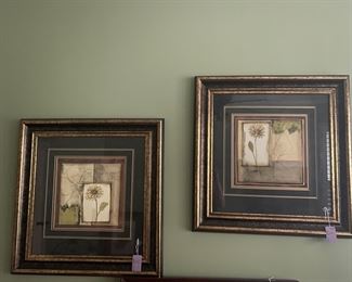 W9 $85. PAIR of coordinating framed flower prints. Measures 30” square. 