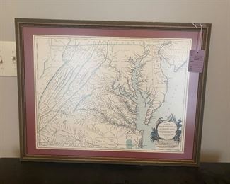 $30. Framed map print Maryland/Delaware. Measures 25" x 19.5"