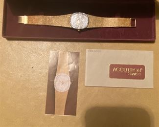 RARE Bulova Accutron 14k gold and Diamond watch w/box and paperwork 