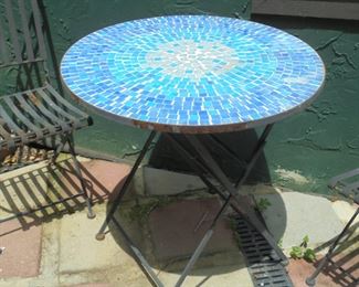 Round patio mosaic table w/2 chairs