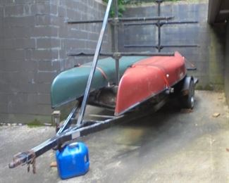 2 Old Town canoes made in Maine/ with 8 canoe/kayak carrier(trailer)