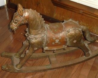 Vintage English brass rocking horse