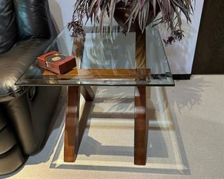 Archer Walnut Side Table with Beveled Glass Top