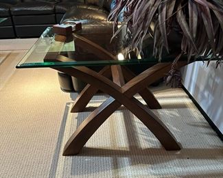 Archer Walnut Side Table with Beveled Glass Top