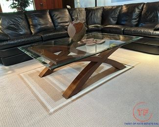 Archer Walnut Cocktail Table with Beveled Glass Top