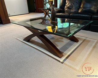 Archer Walnut Cocktail Table with Beveled Glass Top