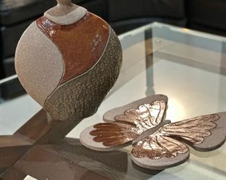 Signed Vase and Butterly Pottery by CHRISTOPHER