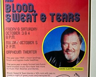 Blood, Sweat & Tears Concert Poster Signed by DAVID CLAYTON-THOMAS