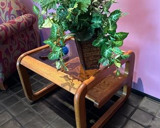 MCM LOU HODGES Oak End Table with Smoked Glass