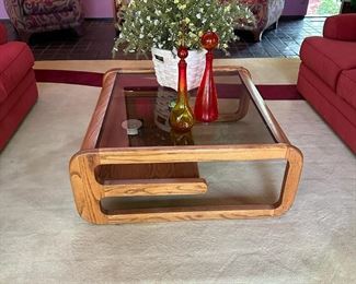 MCM LOU HODGES Oak Coffee Table with Smoked Glass