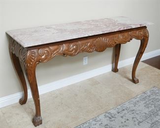 French Louis XV Style Marble Top Console Table

