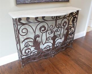 Cast Iron Scroll Marble Top Console Table
