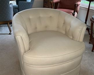 Matching, custom upholstered, barrel chairs