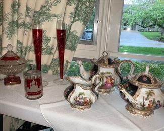 Dresden, tea set, red crystal
