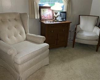 Walter E. Smithe, wood arm chair, custom easy chair, vintage washstand 