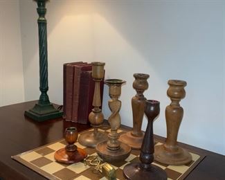 Vintage, checker board, candlesticks
