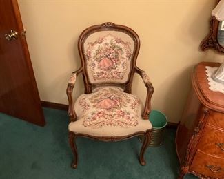 NICE PAIR OF FRENCH PROVINCIAL CHAIRS.  NEEDLE POINT 