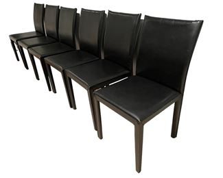 $1000 USD      6 Black Leather Legged Crate & Barrel Dining Side Parsons Chairs SB183-19     Description:  Classic Italian design is reinvented in these luxe side chairs, fully wrapped in top-grain, semi-aniline, vegetable-tanned leather and finished with neat corners, flange seaming and stitched construction. Clean Parsons lines with a sturdy, solid steel welded base and comfortable foam-cushioned seat add to the side chair's good looks to make it a customer favorite. 

Dimensions: 18.5 x 23 x 36"H

Condition: Some wear on leather.  Please see photos for more details

Local pick up Chevy Chase MD.  Located on first floor.  Contact us for shipper suggestions.     https://goodbyhello.com/products/5-black-leather-dining-side-chairs-w-leather-wrapped-legs-sb183-19?_pos=39&_sid=32be479f3&_ss=r