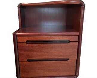 $900 USD      Pair of Mid Century Sun Cabinet Rosewood Night Stands SB183-30     Description: Pair of Modern Contoured Teak Nightstands.  Each nightstand is fitted with one pull-out shelf for extra surface space when needed, a top shelf compartment with graceful curved top and 2 drawers.

Dimensions: 20.5 x 17.25 x 29.5

Condition: Very good condition

Please see our complimentary listings for bedframe, dresser and chest.

Local pick up Chevy Chase, MD.  Located on second floor.  Contact us for shipper suggestions.     https://goodbyhello.com/products/pair-of-mid-century-rosewood-night-stands-sb183-30?_pos=32&_sid=32be479f3&_ss=r