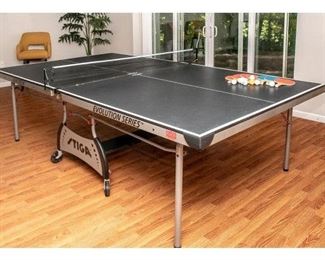 $200 USD    Stiga Aerotech Evolution Series Ping Pong Table SB183-22     Description: This Stiga Aerotech Evolution Series ping pong table is as sturdy as they come. Featuring a slim design and regulation sized measurements which are as follows: 54 1/8" wide by 108 1/4" long by 2" thick and stands 30 1/2" tall. Please note that for easy play and transportation the unit comes with four wheels and conveniently folds up. Please see photos for details and table top surface wear and tear, yet this table is ready for pick up and play!

Dimensions: 60 x 108 x 29.5

Condition: Very good condition

Local pick up Chevy Chase, MD.  Located in basement.  Contact us for shipper suggestions.     https://goodbyhello.com/products/ping-pong-table-sb183-22?_pos=23&_sid=cf2c4dc20&_ss=r