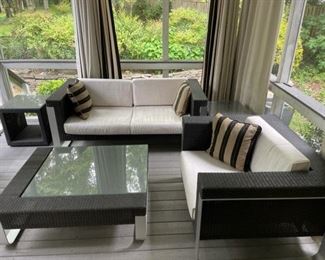 $750 USD     Pursonic 5 Piece Outdoor Furniture Set SB183-10     Description: This set offers a style that is fresh, modern, sturdy in material, and an ultimate luxury for outdoor living. The combination of aluminum and resin wicker puts you in an environment that can make you feel lost at sea. The seat cushions are designed to resist the elements and maintain its beauty through years of use as they are waterproof and stain resistance. What's more, the table features a tempered glass top. It is perfect for the poolside, deck or patio, these cushioned seats will let you and your guests sit back, relax and enjoy the great outdoors!

Dimensions:

Coffee Table: 43 x 36 x 15

Couch: 71 x 35 x 28

Settee: 43 x 36 x 28

2 End Tables 20 x 20 x 21

Condition: Very good condition

Local pick up Chevy Chase, MD.  Located on first floor.  Contact us for shipper suggestions.      https://goodbyhello.com/products/5-piece-outdoor-furniture-set-sb183-10?_pos=11&_sid=cf2c4dc20&_ss=r