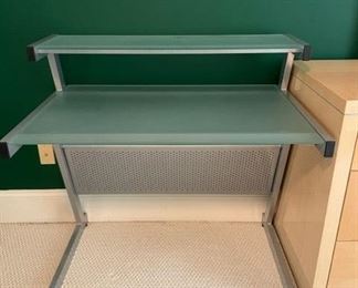$150 USD      Gray Metal Frosted Glass Top Desk SB183-44     Description: It features a minimalist gray metal frame and metal wire with a frosted glass surface (with a sea green tint) for a modern aesthetic.

Dimensions: 37.5 x 24 x 37

Condition: Very good condition

Local pick up Chevy Chase, MD.  Located on second floor.  Contact us for shipper suggestions.     https://goodbyhello.com/products/desk-sb183-44?_pos=8&_sid=cf2c4dc20&_ss=r