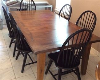 Brown table 
6 black chairs $450