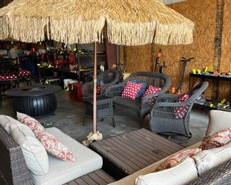 Outdoor sofa and loveseat 
Umbrella sold separately 