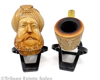 Two Meerschaum Estate Pipes: Portrait and Billiard