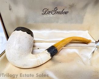 Meerschaum Estate Pipe With Sterling Bands With Dr. Grabow Box & Ehrlich Bag 
