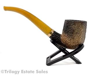 Rusticated Briar Bent Pipe 14K Gold Band 