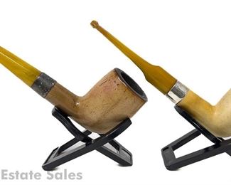 Two Estate Meerschaum Pipes with Sterling Silver Bands