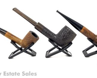Three Ehrlich Rusticataed Briar Flat Bottom Estate Pipes