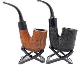 Two Ehrlich Rusticated Briar Bent Estate Pipes