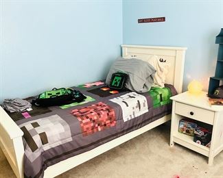 Minecraft!  Twin bed and side table.