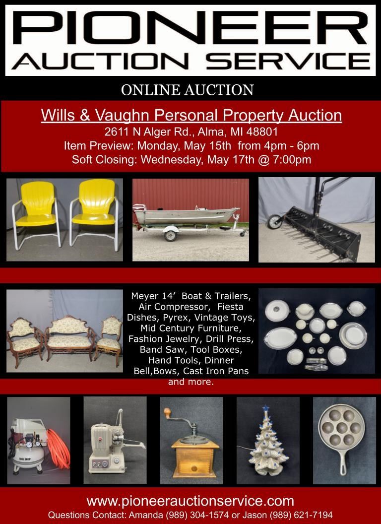 Wills & Vaughn Estate Auction in Alma, MI starts on 5/8/2023