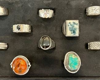 Sterling silver and turquoise men and women’s rings. Most are not pictured and they are beautiful. All sizes.