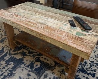 Tables are made from reclaimed wood from Galveston beach houses.