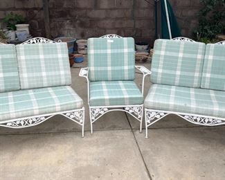 Vintage three piece wrought iron patio set with cushions