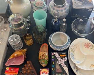 Vintage games, art glass, vases & more