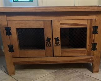 VINTAGE WOODEN CABINET WITH CHICKEN WIRE ON DOORS  ~ MADE IN MEXICO